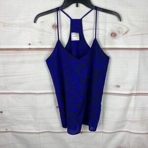 Nymphe Top Womens S Blue Leopard Cami V-Neck Sleeveless Tank Spaghetti Strap
